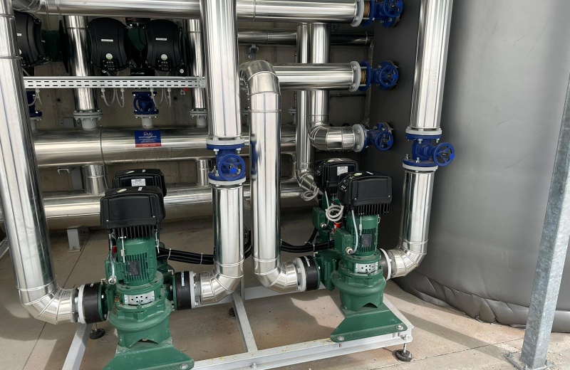 Heating and Cooling System with DCPE, and DCMGE in-line water pumps